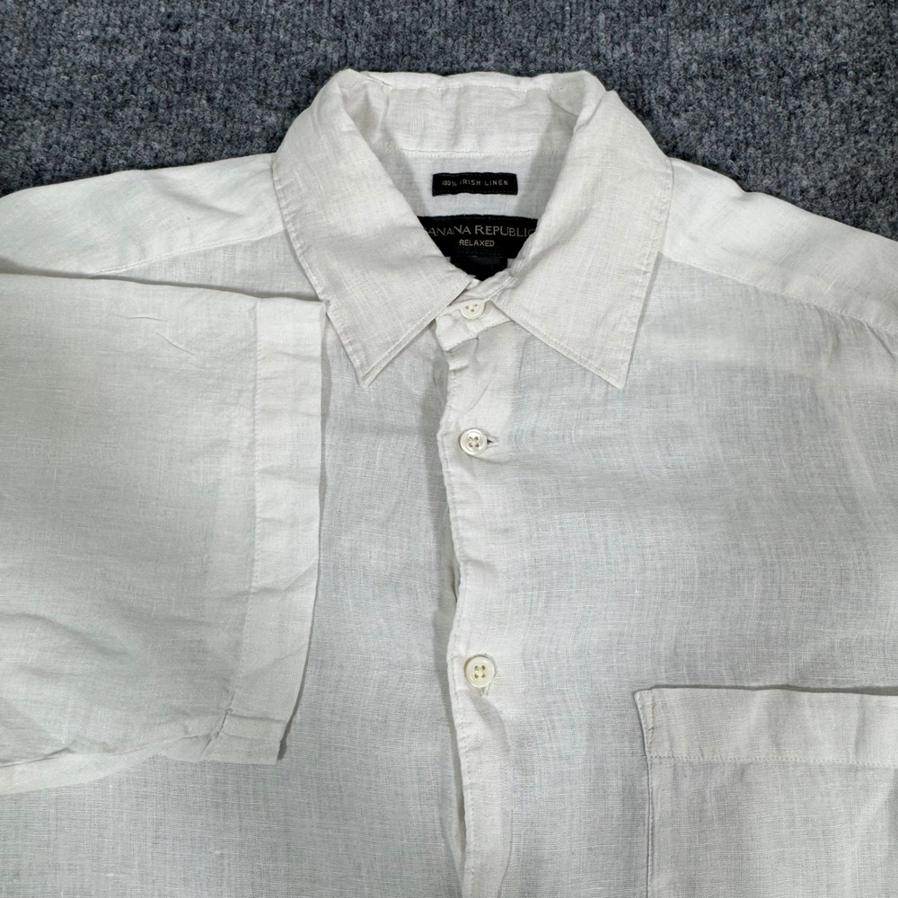 Banana Republic Relaxed Shirt Mens M White 100% Irish Linen Short Sleeve EUC